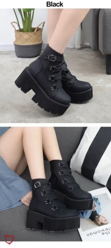 Gothic Black Platform Boots - black shoes / 5.5