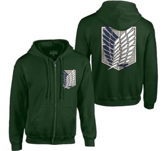 Ripple Junction Attack on Titan Men's Authentic Full Zip-Up Survey Corps Front & Back Hooded Sweatshirt Officially Licensed - Medium - Dark Green