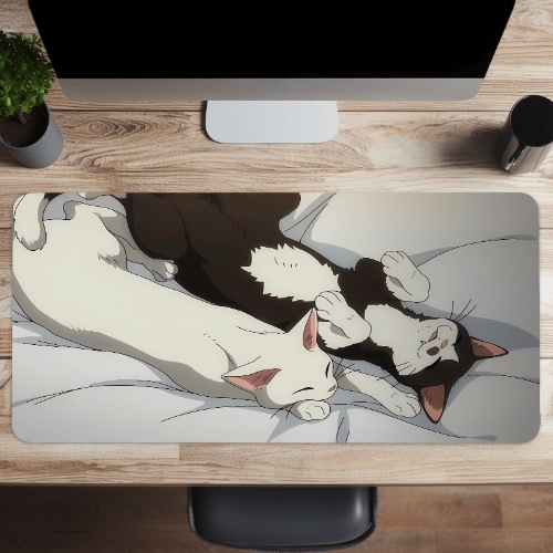 Großes Gaming-Mauspad im Kawaii-Stil in Weiß und Schwarz, ideal für Computer-Tastatur-Schreibtischunterlage mit rutschfester Gummibasis und umsäumten Kanten, perfekt als Geschenk für Büro, Zuhause, Laptop und Gamer