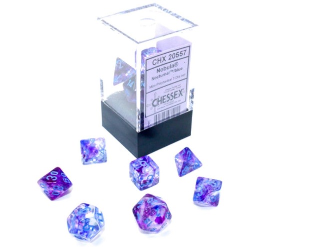 Chessex Dice Set – 10mm Nebula Nocturnal/Blue Luminary Polyhedral Dice Set – Dungeons and Dragons D&D DND TTRPG Dice – Includes 7 Dice - D4 D6 D8 D10 D12 D20 D% (CHX20557) - 
