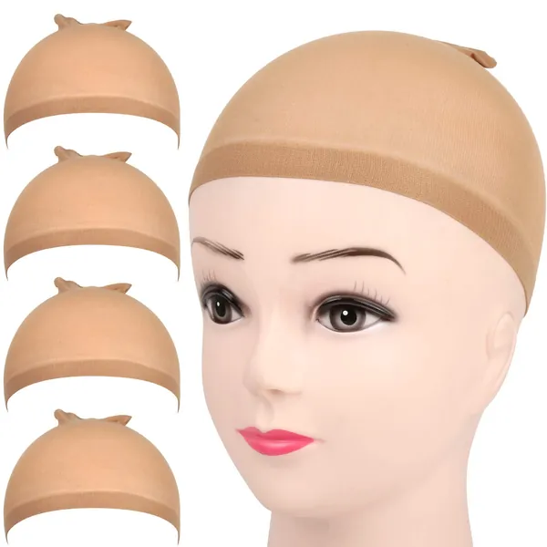 FANDAMEI 4 pieces Light Brown Stocking Wig Caps Stretchy Nylon Wig Caps for Women - Nylon Wig Cap