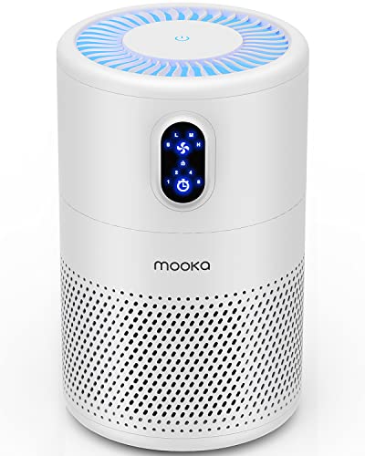 MOOKA Air Purifiers for Home Large Room up to 1076 ft², H13 True HEPA Air Filter Cleaner, Odor Eliminator, Remove Smoke Dust Pollen Pet Dander, Night Light(Available for California) - White