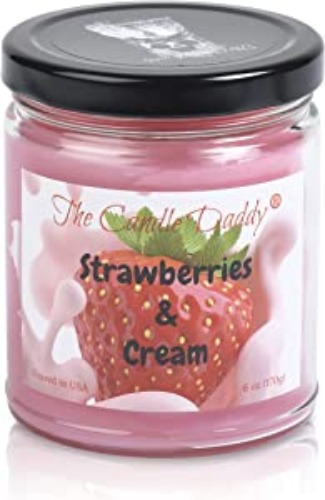 The Candle Daddy - Strawberries & Cream - Sweet Strawberry with Cream Scented Jar Candle- Maximum Scent Wax Candle- 6 Ounces