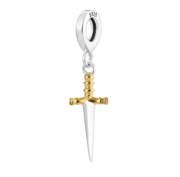 Sword Knife Medieval 925 Sterling Silver Charm Bead For Pandora & Similar Charm Bracelets or Necklaces