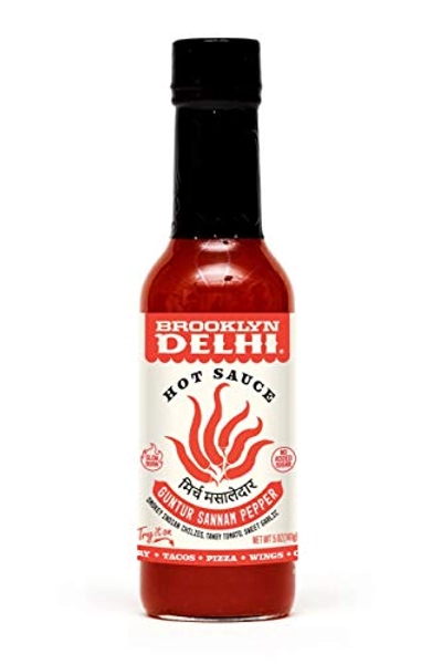 Brooklyn Delhi Guntur Sannam Pepper Hot Sauce - Indian Tomato Chili Sauce - 5 Ounces - Slow-Cooked Tomatoes, Sweet Garlic, Tangy Tamarind Fruit - Vegan - No Artificial Additives