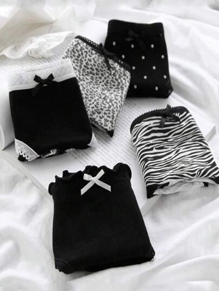 5 Av Slumpmässig Motsvarande Leopardtryck Trosor , Feminin Och Söt , Zebratryck , Bekvämt Och Andas Mitt i midjan Kalsonger