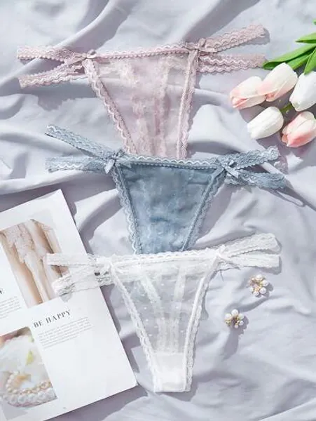 3pack Blommig Spets String Underkläder
