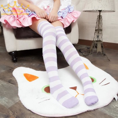 Pastel Striped Stockings - Purple