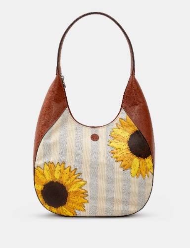 Sunflower Bloom Leather And Canvas Shoulder Bag | Brown