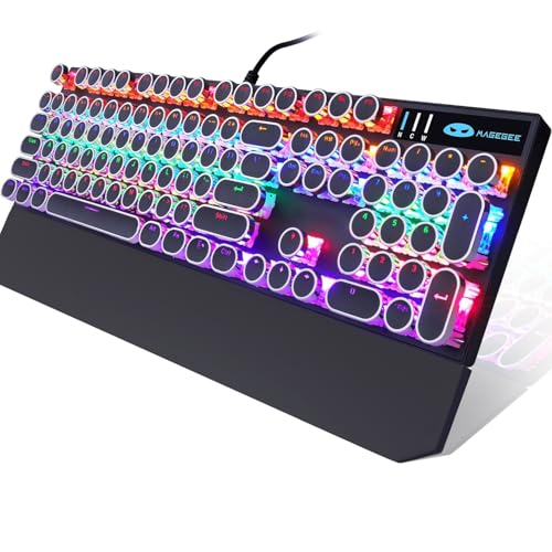 Camiysn Typewriter Style Mechanical Gaming Keyboard, Black Retro Punk Gaming Keyboard with RGB Backlit, 104 Keys Blue Switch Wired Cute Keyboard, Round Keycaps for Windows/Mac/PC - black(round keycaps)