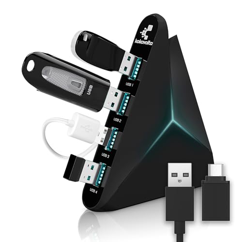 USB Hub 3.0 High-Speed type С - USB Splitter for Laptop, MacBook, Xbox, Flash Drive, HDD, Printer, Camera, Keyboard, Multi USB Port Extender, Fast Charging, Fast Data Transfer Long Cord Compact Design - Black