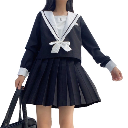 Uniforme JK Escolar de Japón Traje de Marinero Disfraz de Colegiala Japonesa, Anime Cosplay Traje de Sailor Moon para Mujeres Niñas, Top de Manga Larga + Falda