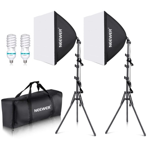 NEEWER Kit de Iluminación de Caja de Luz Equivalente a 700W Paquete de 2 Bombillas de Iluminación CFL de 5500K Cajas de Luz de 24 x 24 Pulgadas con Enchufe E27 Kit de Iluminación Continua
