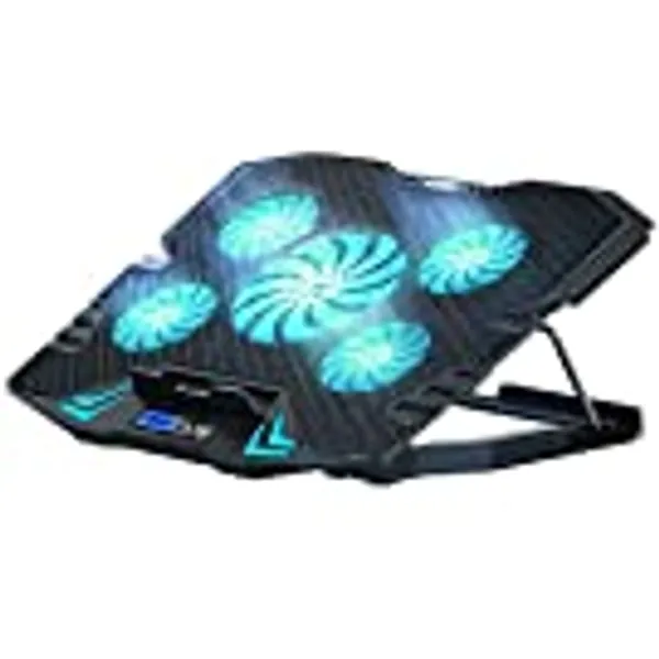 TopMate C5 Laptop Cooling Pad Gaming Notebook Cooler, Laptop Fan Cooling Stand Adjustable Height with 5 Quiet Fans Ice Blue LED Light, Computer Chill Mat with LCD Controller, for 10-15.6 Inch Laptops