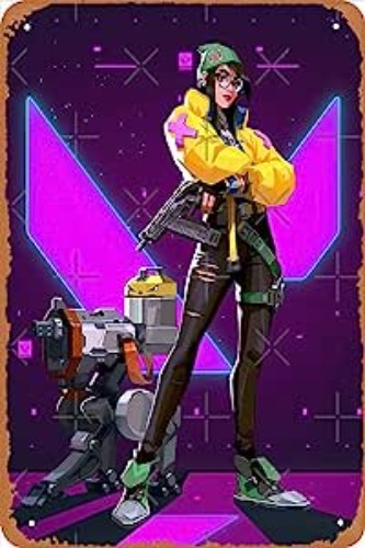 shvieiart Wall Decor Sign - Valorant Killjoy Agent Poster - 8X12 Inch Vintage Look Metal Sign,Bar, Man CAVE Art Decoration