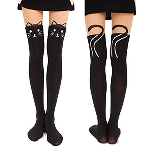 Cute Pantyhose Stockings,Cartoon Animal Cat Printing Semi Sheer Cosplay High Waist Socks Tights Legging - 6 - Cute Cat - 01