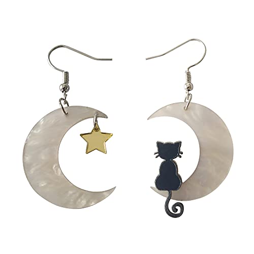 ROSTIVO Moon Star Cat Halloween Earrings for Women Cute Acrylic Earrings