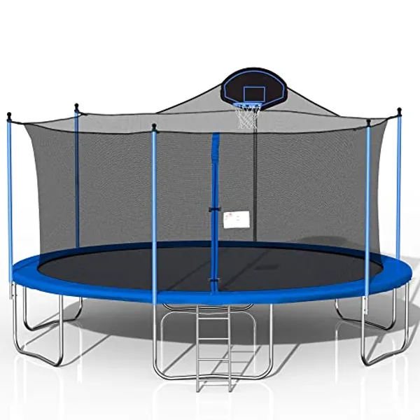 Awlstar 1500 LBS 16FT Outdoor Trampoline with Safety Enclosure Net, Backyard Trampoline, Recreational Heavy-Duty Trampoline for Kids Adult - Blue