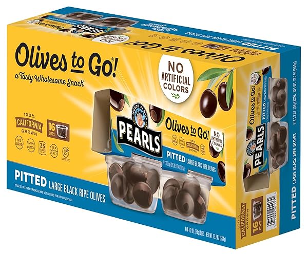 Pearls Olives To Go, Large Ripe Pitted, Black (Pack of 16)