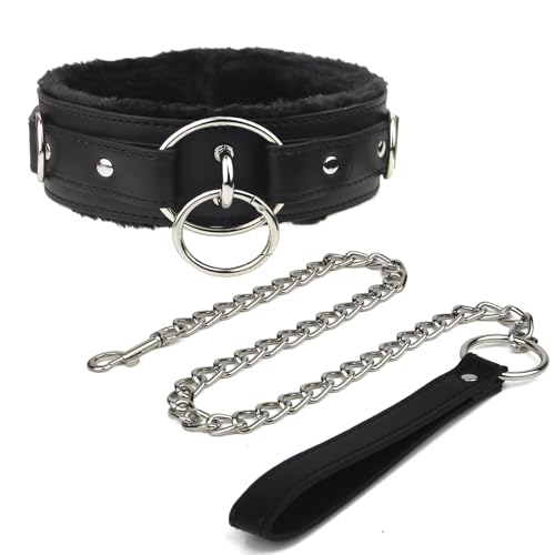 IUEWUF Leather choker Collar with Lock Adjustable Size for women - Gex-1 - Black