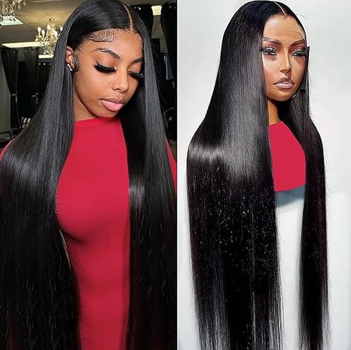 Btomar Straight Lace Front Wigs Human Hair 13x6 HD Transparent Lace Front Human Hair Wigs for Women Lace Frontal Wigs Human Hair Pre Plucked with Baby Hair Natural Color 200% Density (34 Inch) - 34 Inch - Black