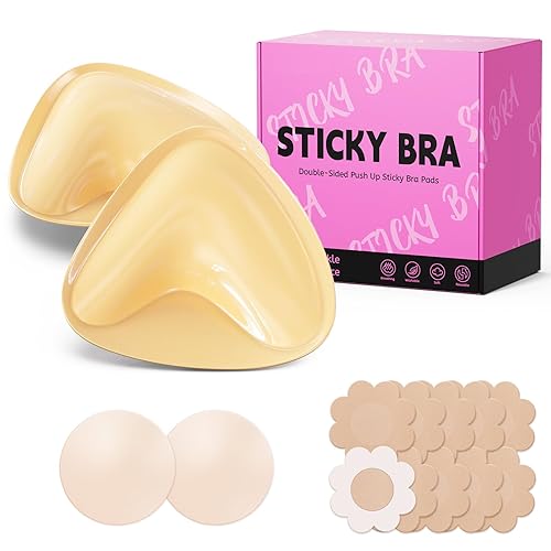Ultra Push up Sticky Bra Pads Inserts | Double Sided Adhesive Bra Inserts | Stick on Bra for Sports Bra Swimsuit (Large, Beige) - Large - Beige - 1