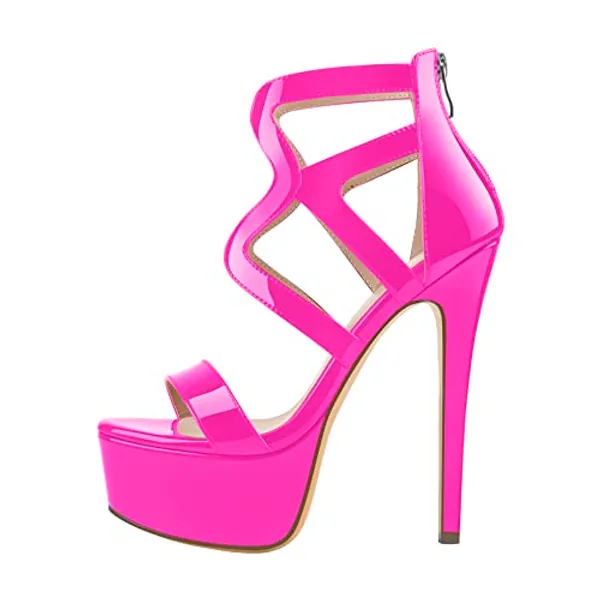 richealnini Women's Crisscross Platform Stiletto High Heels Strappy Sandals with Zipper - 8 - Pink