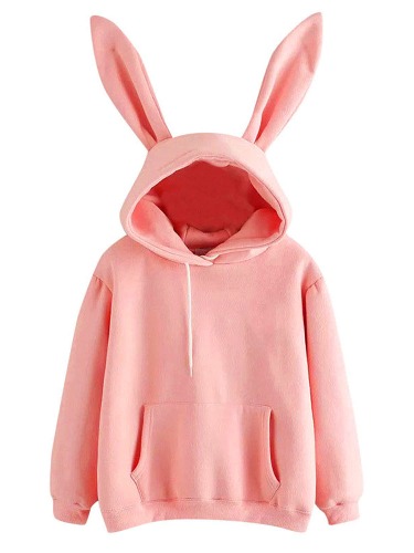 Colisha Women's Plain Color Bunny Hoodies Rabbit Ears Hooded Sweatshirt for Tenn Girls Cute Casual Pullover Top Shirt