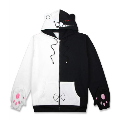 FORLADY Unisex Bear Zipper Uniform Monokuma Cosplay Anime Jacket Black White Gloves