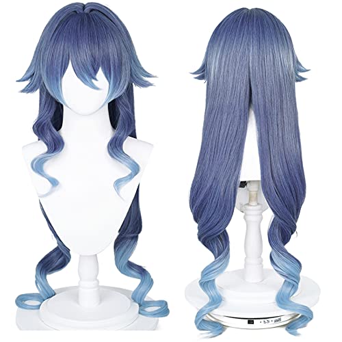 Cosplay Wig Genshin Impact Sumeru Layla Wigs Blue Gradient Anime Cos Wig Custome Hair for Women Halloween Party with Free Cap