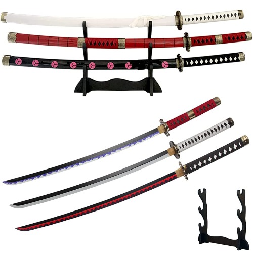 afdfad Cosplay Anime Katana：Roronoa Zoro Swords,Samurai Sword,Wooden Blade,Kitetsu,Wado Ichimonji,Shusui,3-Piece Set,About 40 inch,for Cosplay and Collection