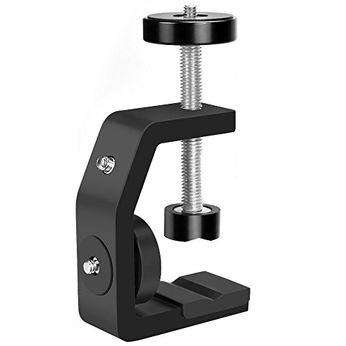 UTEBIT C Clamp with Tripod Head, Adjustable Camera Clamp Mount Set for Desktop, 360 Degree Swivel Mini Ball Head with Hot Shoe and 1/4 Screw, Compatible for Desks Home Woodworking - C Clamp