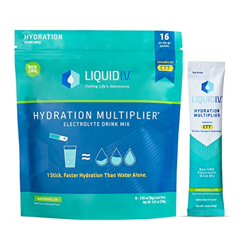 Liquid I.V. Hydration Multiplier - Watermelon - Hydration Powder Packets | Electrolyte Drink Mix | Easy Open Single-Serving Stick | Non-GMO | 16 Sticks - Watermelon - 16 Servings (Pack of 1)