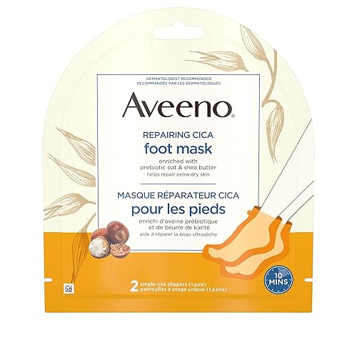 Aveeno Repairing CICA Foot Mask with Prebiotic Oat and Shea Butter, Dry Skin Moisturizer, 2 Single Use Slippers (1 pair) - Foot