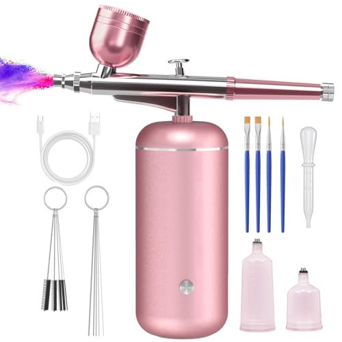 Airbrush Kit with Compressor - 48PSI High-Pressure, Non-Clogging Air Brush Set Cordless Rechargeable with 0.3mm Nozzle and Cleaning Brush for Nail Art, Makeup, Painting, and Cake Decorating