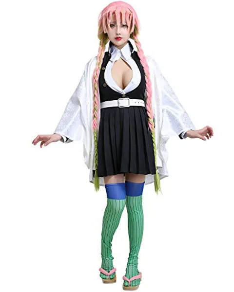 miccostumes Women's Costume Anime Cosplay Uniform Plain White Haori Short Pleated Skirt with Thigh-high Socks