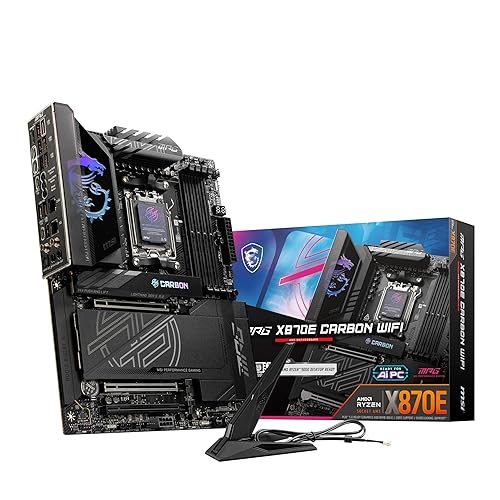 MSI MPG X870E Carbon WiFi Gaming Motherboard (AMD Ryzen 9000/8000/7000 Series Processors, AM5, DDR5, PCIe 5.0, M.2 Gen5, SATA 6Gb/s, USB 40Gbps, HDMI, Wi-Fi 7, Bluetooth 5.4, 5Gbps LAN, ATX) - MPG X870E CARBON WIFI