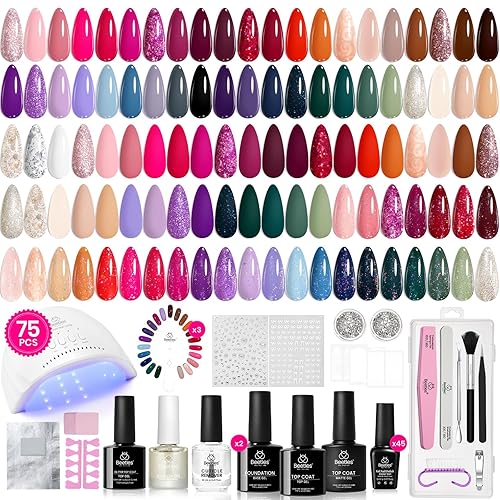 Beetles Winter Gel Nail Polish Kit with Uv Light, 75PCS 45 Colors Gel Polish Starter Kit with Base Top Coat, Exquisite Femininity Burgundy Red Green Nude Gel Polish Nail Art Gift for Women - 0-45 Colors Exquisite Femininity