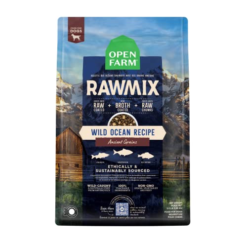 Open Farm RawMix Ancient Grains Wild-Ocean Recipe for Dogs, Includes Kibble, Bone Broth, and Freeze Dried Raw, Inspired by The Wild, Humanely Raised Protein and Non-GMO Fruits and Veggies, 20 lb - Wild-Ocean Recipe - 20 Pound (Pack of 1)