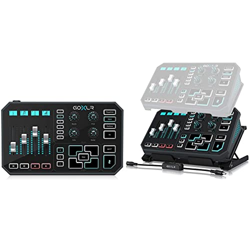 TC Helicon GoXLR Revolutionary Online Broadcaster Platform with 4-Channel Mixer, Motorized Faders, Sound Board and Vocal Effects, PC Compatible Only & All-Metal Adjustable Desk Stand for Go XLR