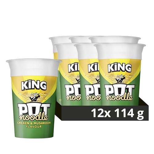 Pot Noodle Chicken & Mushroom King Pot Noodle instant vegetarian snack quick to make noodles 12x 114 g - Chicken, Mushroom - 114 g (Pack of 12)
