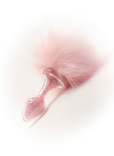 Pink Magnetic Sparkle Bunny Tail Glass Butt Plug | Default Title