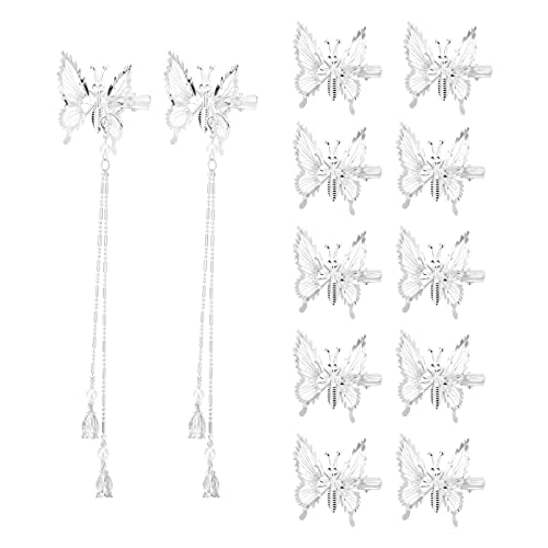 ONCHSH 3D Moving Butterfly Hair Clips,Metal Butterfly Hairpins Bride Wedding Head Pieces Hair Accessories for Women Girls (Silver) - Silver