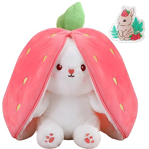 LOVETEEPEE 15.7" Kawaii Strawberry Bunny Plush Reversible Easter Bunny Stuffed Animal Cute Squishy Rabbit Plush Pillow Best Companion Gift for Kids to Hug and Play - 6