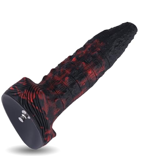  8.7” Silicone Dildo with KlicLok System, 7.1” Insertable Length - 2.1 Max Width, Tapered Anal Sex Toy for Sex Machine, M Size, Scarlet-Hunter (Red &Black Mixed) - Red &Black Mixed