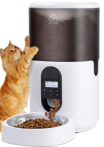 Petoday Automatic Cat Feeder, 4L Timed Cat Feeder with Desiccant Bag, Automatic Pet Feeder with Programmable, Dry Food Dispenser for Dogs & Cats,10S Voice Recorder, Portion Control 1-4 Meals per Day