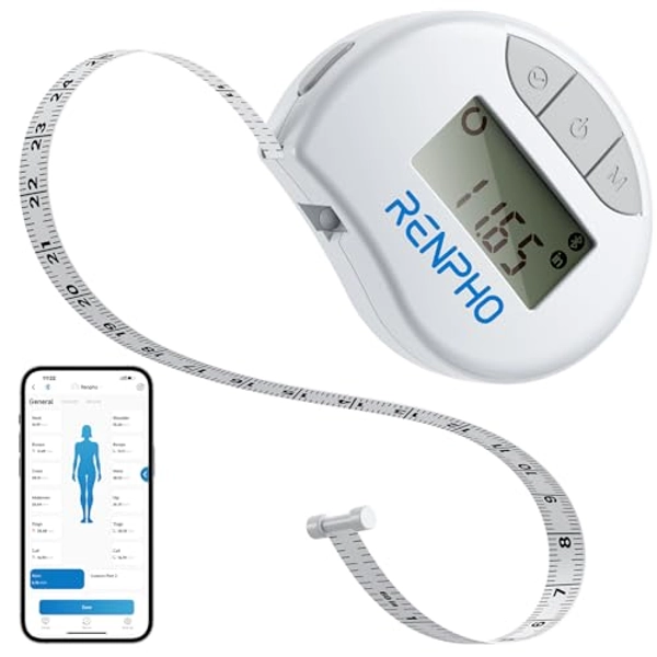 Smart Tape Measure RENPHO Bluetooth Measuring Tapes for Body Measurement Muscle Gain Fitness Bodybuilding Retractable Circumferences Inches & cm