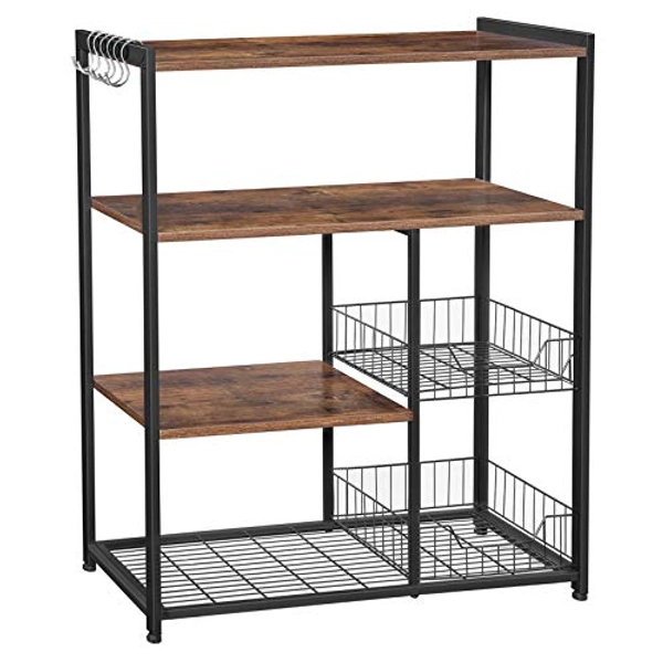 VASAGLE Kitchen Baker’s Rack, Industrial Kitchen Shelf, Microwave Oven Stand, Rustic Brown UKKS96X