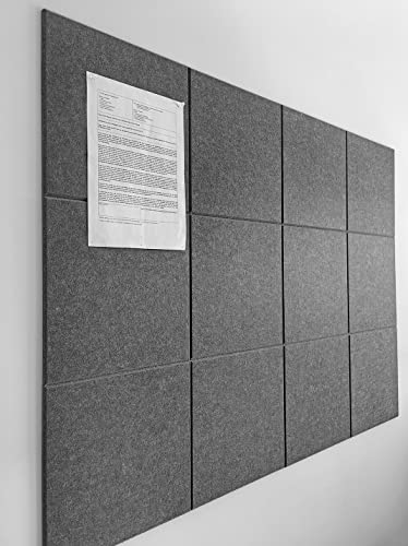 DECORITA Large Cork Board Alternative - 47/inx35/in 12 Pack Felt Wall Tiles with Safe Removable Adhesive TabsCork Boards for Walls Cork Board for Office Pin Board Tack Board Cork Board 48 x 36 - Gray - Darkgray