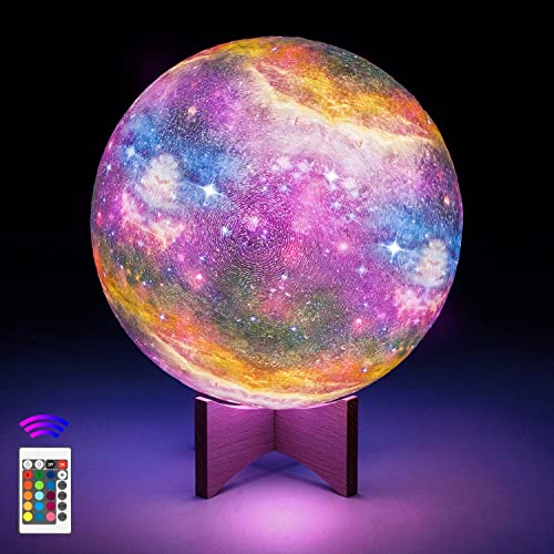 Moon Lamp, OxyLED 16 Colors 3D Print LED Galaxy Moon Light Dimmable with Stand Remote Touch Tap Control and USB Rechargeable, Night Lights for Kids Lover Friends Christmas Gifts(Galaxy, 7.1 Inch) - 7.1 Inch